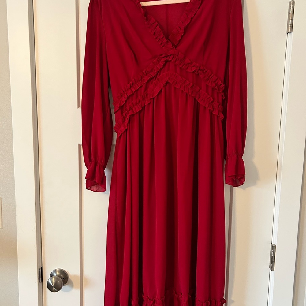 SHEIN Elegant Red Long Sleeve Dress